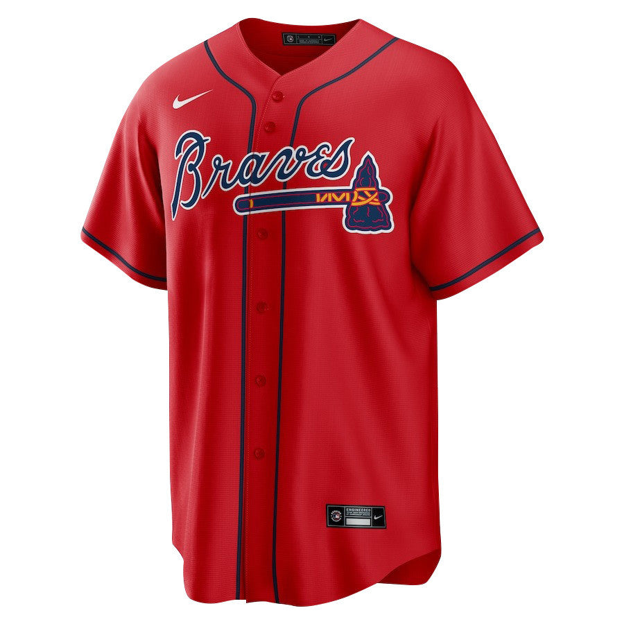 Ronald Acuña Jr. 13 Atlanta Braves Signed Posture 2023 Alternate Player Men Jersey - Red