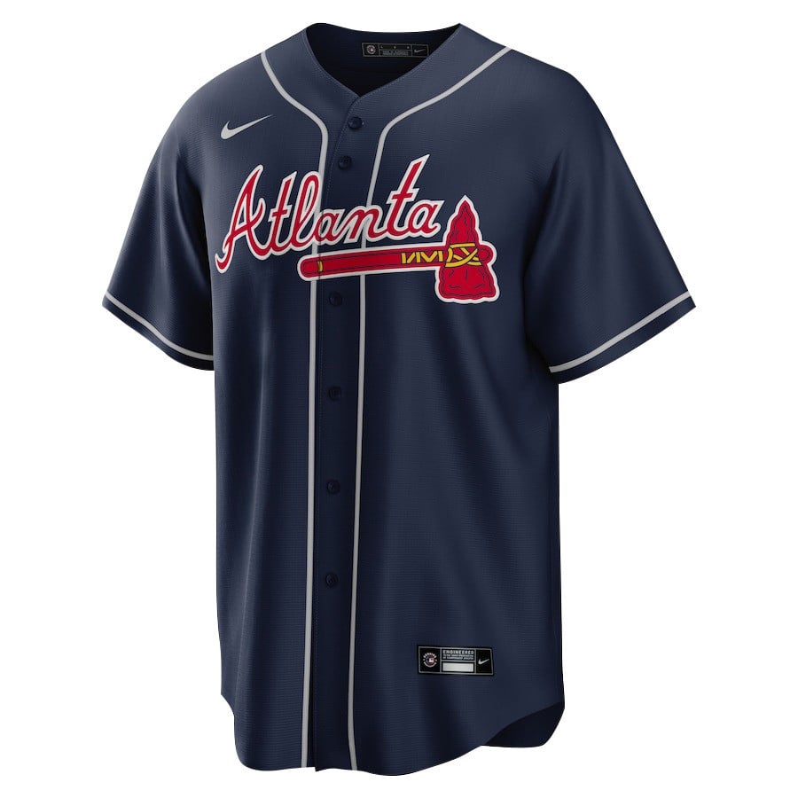 Ronald Acuña Jr. 13 Atlanta Braves Signed Posture 2023 Alternate Player Men Jersey - Navy