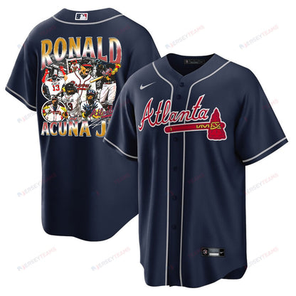 Ronald Acuña Jr. 13 Atlanta Braves Signed Posture 2023 Alternate Player Men Jersey - Navy