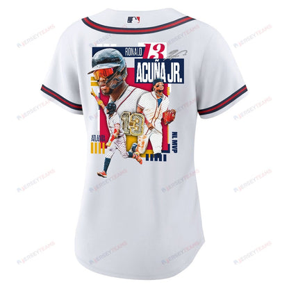 Ronald Acuña Jr. 13 Atlanta Braves Signed MVP 2023 Home Player Women Jersey - White Red
