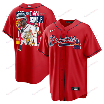 Ronald Acuña Jr. 13 Atlanta Braves Signed MVP 2023 Alternate Player Men Jersey - Red