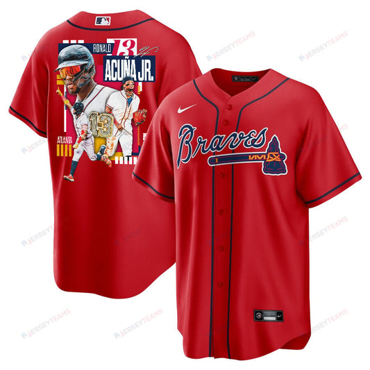 Ronald Acuña Jr. 13 Atlanta Braves Signed MVP 2023 Alternate Player Men Jersey - Red