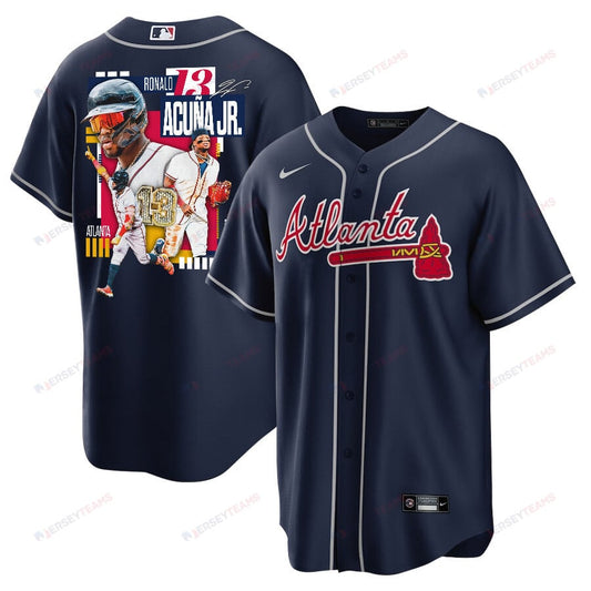 Ronald Acuña Jr. 13 Atlanta Braves Signed MVP 2023 Alternate Player Men Jersey - Navy