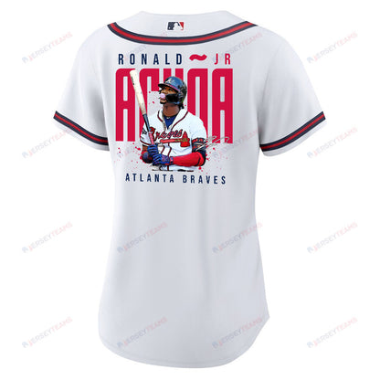 Ronald Acuña Jr. 13 Atlanta Braves Signed Gum 2023 Home Player Women Jersey - White Red