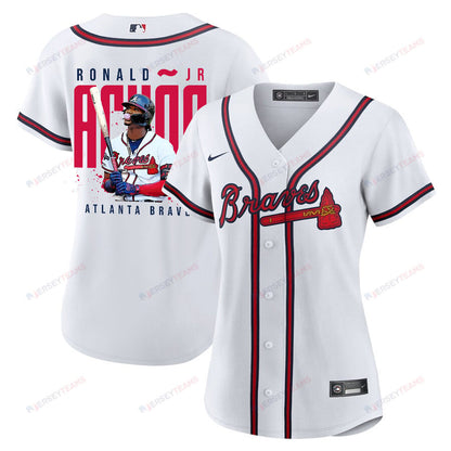Ronald Acuña Jr. 13 Atlanta Braves Signed Gum 2023 Home Player Women Jersey - White Red