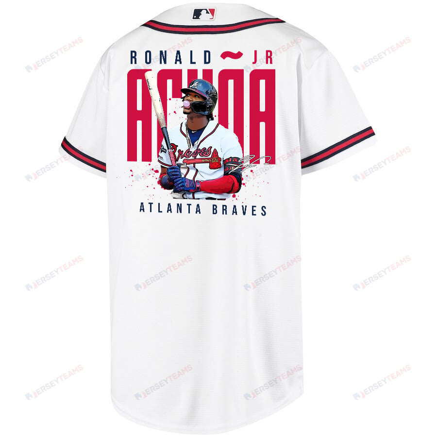 Ronald Acuña Jr. 13 Atlanta Braves Signed Gum 2023 Home Player YOUTH Jersey - White Red