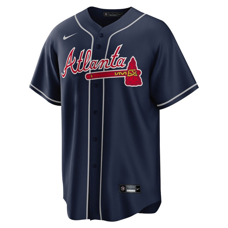 Ronald Acuña Jr. 13 Atlanta Braves Signed Gum 2023 Alternate Player Men Jersey - Navy