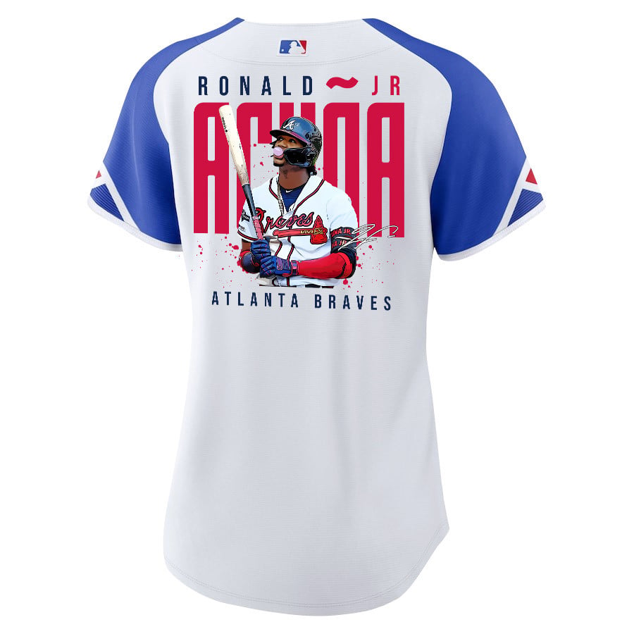 Ronald Acuña Jr. 13 Atlanta Braves Signed Gum 2023 City Connect Player Women Jersey - White Blue