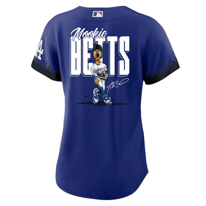 Mookie Betts 50 Los Angeles Dodgers Signed Cartoon 2023 City Connect Player Women Jersey - Royal