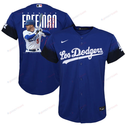 Freddie Freeman 5 Los Angeles Dodgers Signed Logo 2023 City Connect Player YOUTH Jersey - Royal