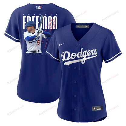 Freddie Freeman 5 Los Angeles Dodgers Signed Logo 2023 Alternate Player Women Jersey - Royal