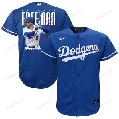 Freddie Freeman 5 Los Angeles Dodgers Signed Logo 2023 Alternate Player YOUTH Jersey - Royal
