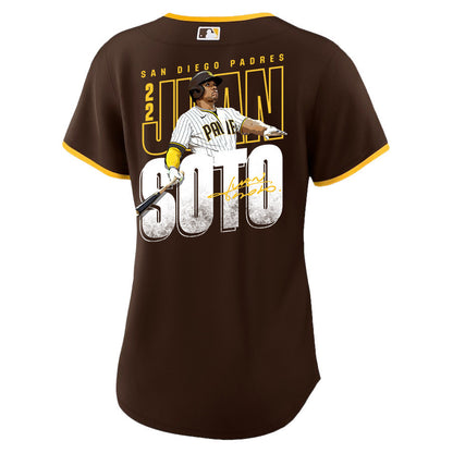 Juan Soto 22 San Diego Padres Signed Posture 2023 Road Player Women Jersey - Brown