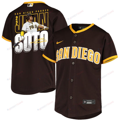 Juan Soto 22 San Diego Padres Signed Posture 2023 Road Player YOUTH Jersey - Brown