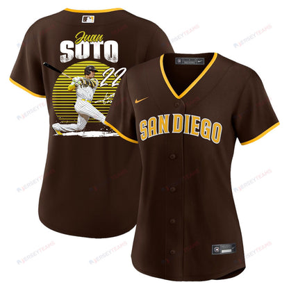 Juan Soto 22 San Diego Padres Signed Hit 2023 Road Player Women Jersey - Brown