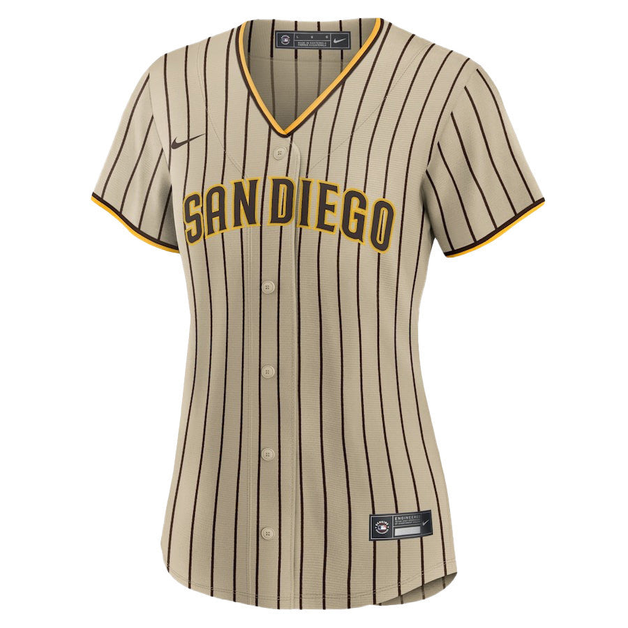 Juan Soto 22 San Diego Padres Signed Hit 2023 Alternate Player Women Jersey - Tan