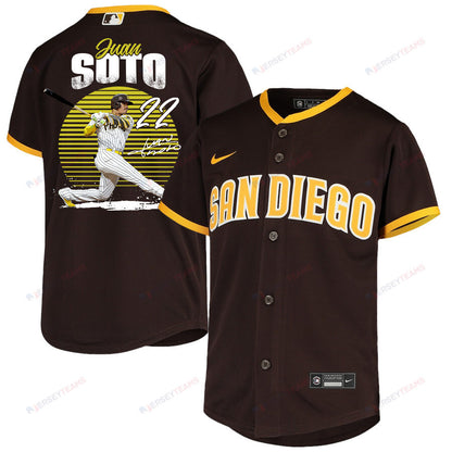Juan Soto 22 San Diego Padres Signed Hit 2023 Road Player YOUTH Jersey - Brown