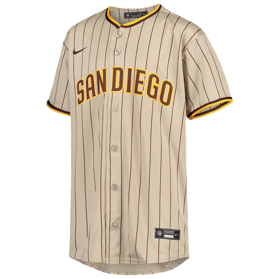 Juan Soto 22 San Diego Padres Signed Hit 2023 Alternate Player YOUTH Jersey - Sand/Brown