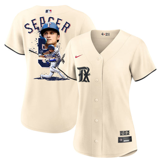 Corey Seager 5 Texas Rangers Signed Posture 2023 City Connect Player Women Jersey - Cream