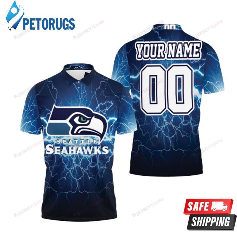 Seattle Seahawks Lightning Custom Name & Number Printed Polo Shirt