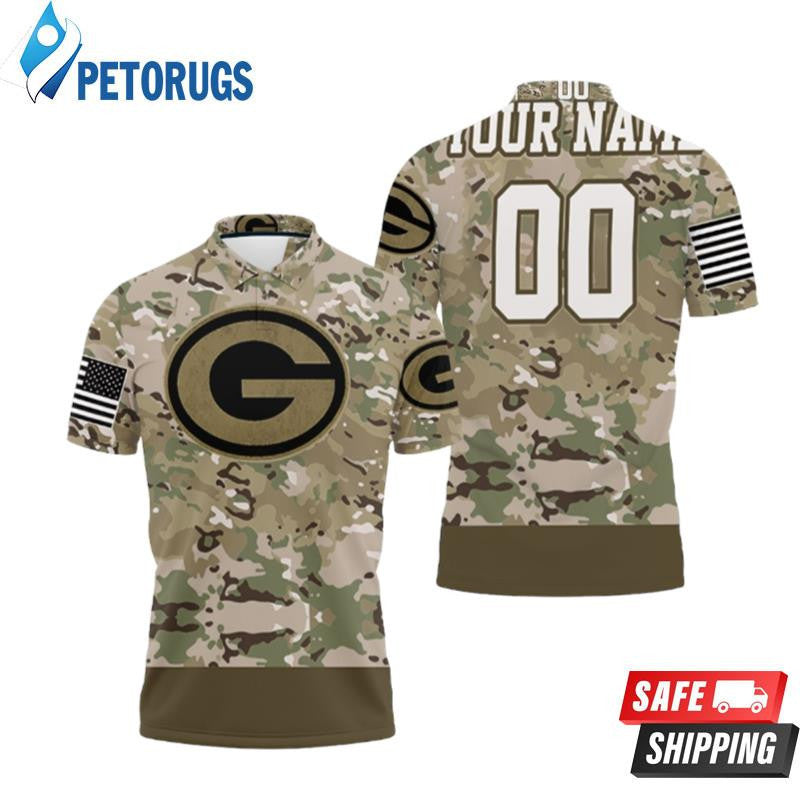Green Bay Packers Camouflage Veteran Custom Name & Number Printed Polo Shirt
