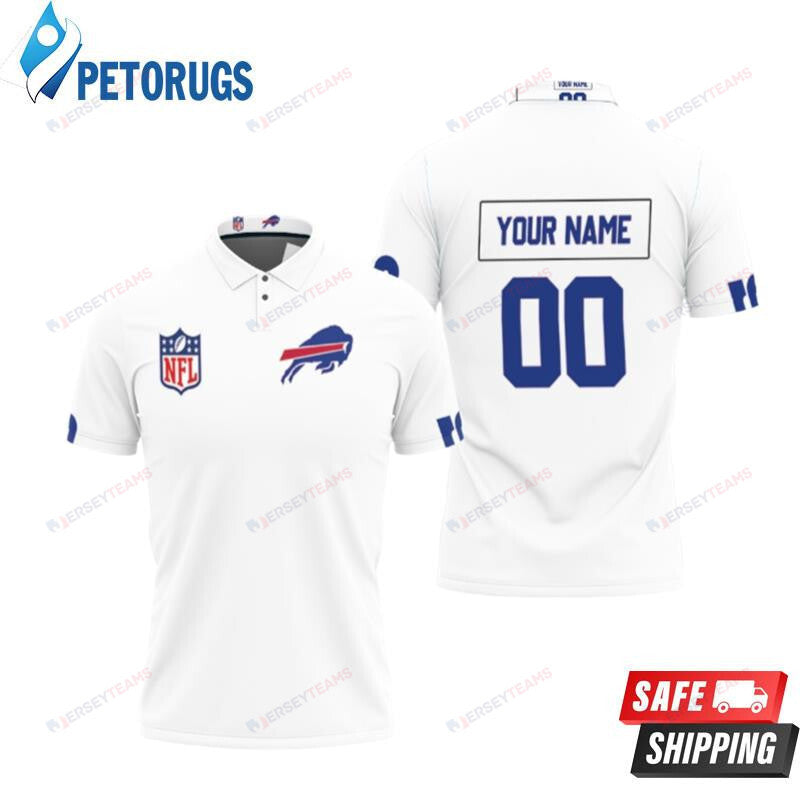 Buffalo Bills White Style Custom Name & Number Printed Polo Shirt