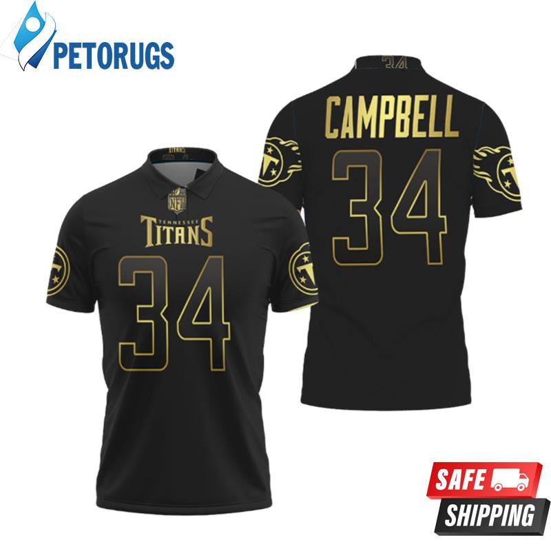 Tennessee Titans Earl Campbell #34 America Football Team Logo Black Golden Printed Polo Shirt