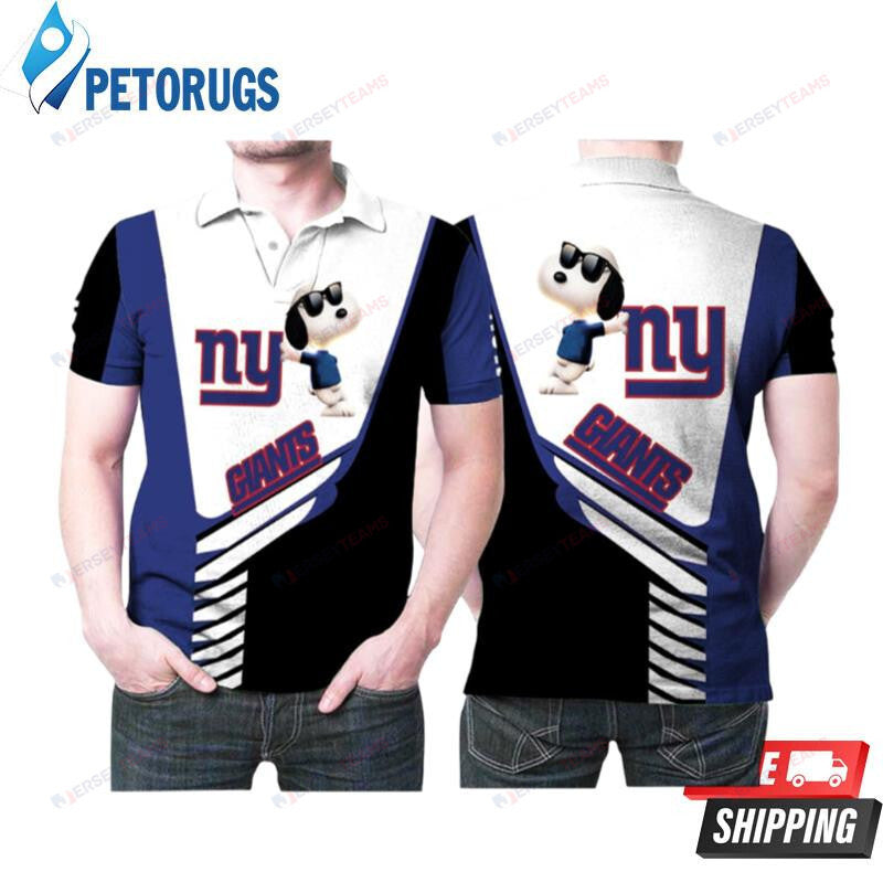 Snoopy Leans On New York Giants Logo Printed Polo Shirt