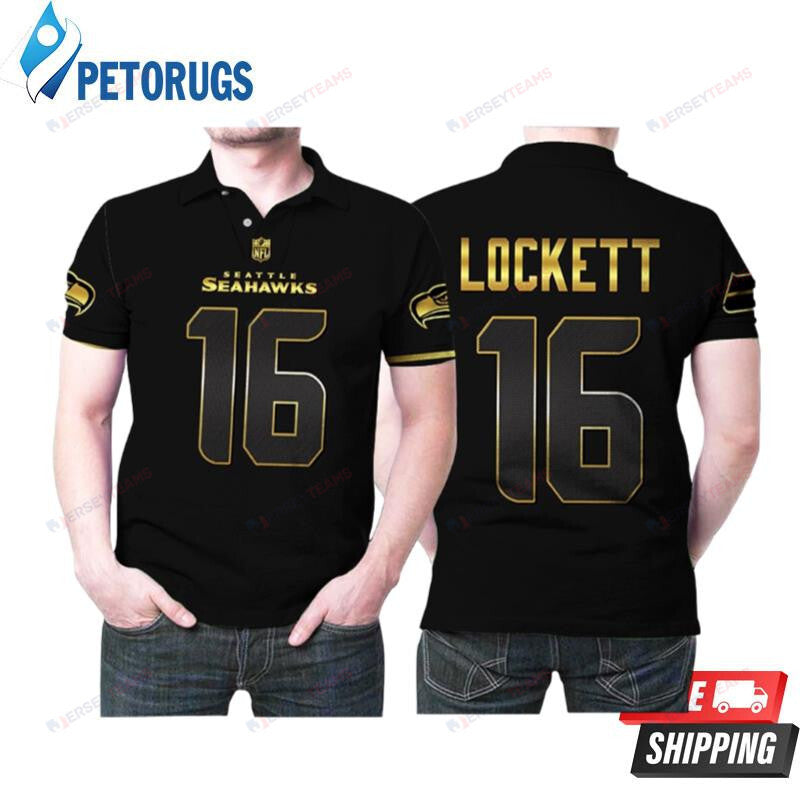 Tyler Lockett 16 Seattle Seahawks American Football Team Black Golden Printed Polo Shirt