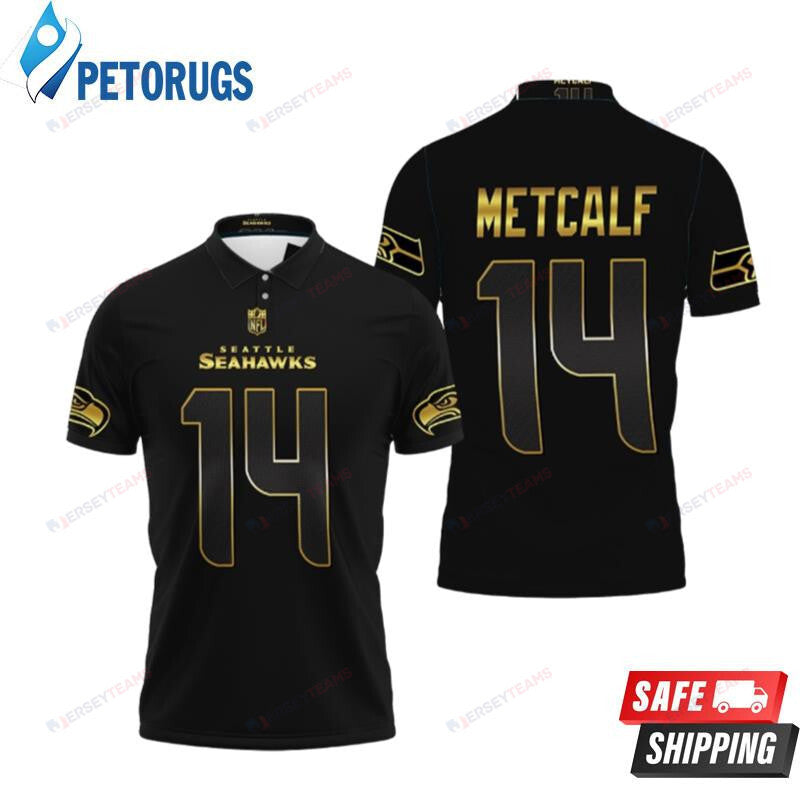 Dk Metcalf 14 Seattle Seahawks American Football Team Black Golden Printed Polo Shirt