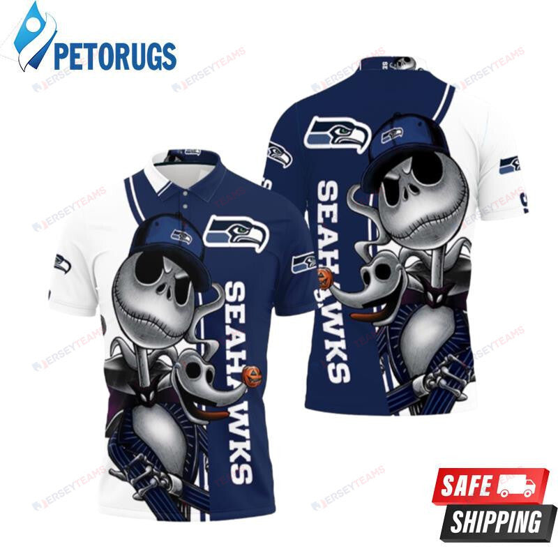 Seattle Seahawks Jack Skellington And Zero Printed Polo Shirt