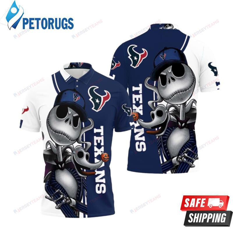 Houston Texans Jack Skellington And Zero Printed Polo Shirt