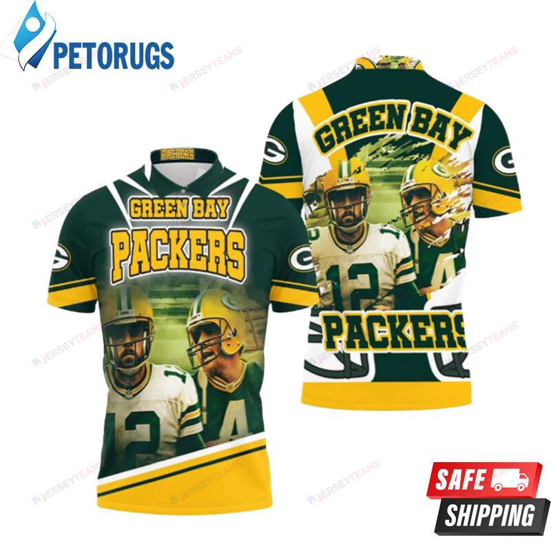 Green Bay Packers Aaron Rodgers 12 And Brett Favre 4 Printed Polo Shirt