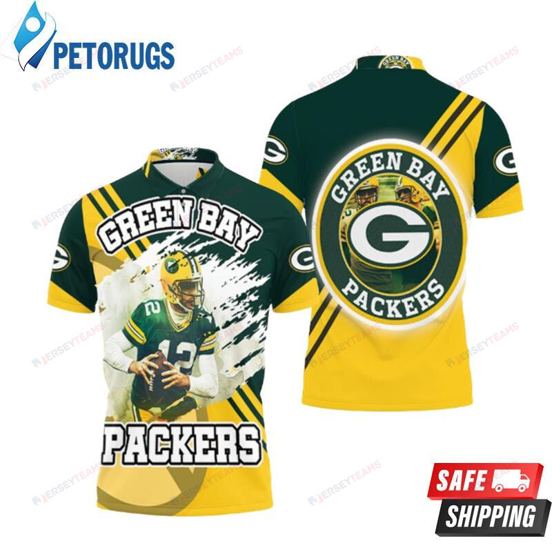 Aaron Rodgers 12 Green Bay Packers Illustrated Printed Polo Shirt