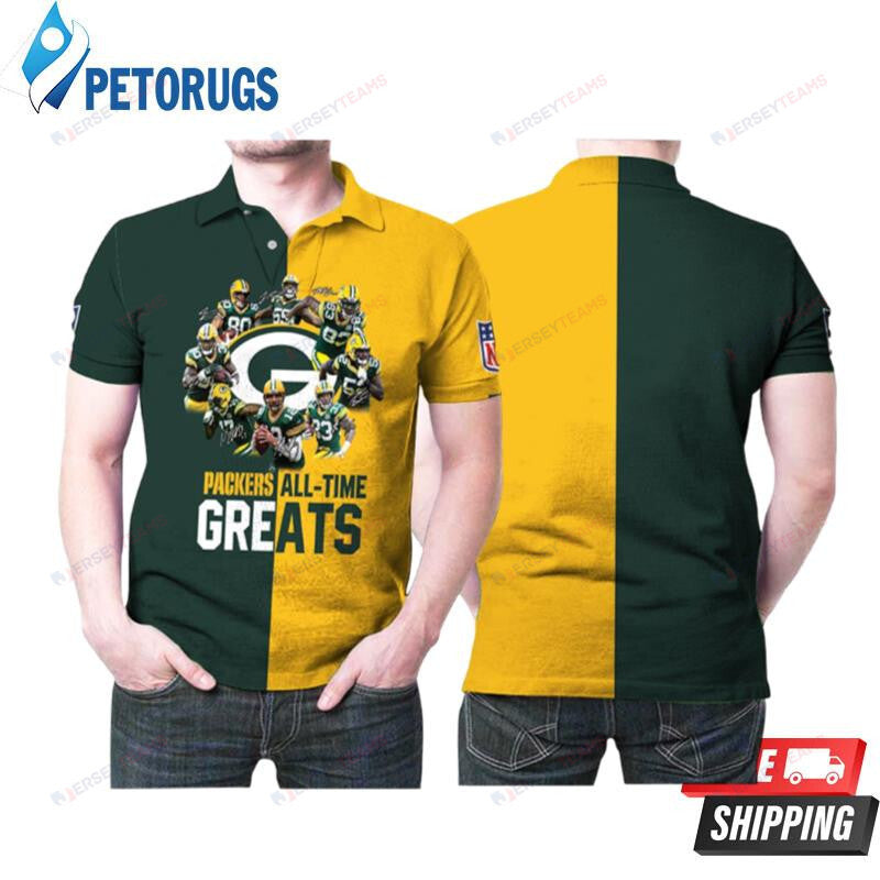 Green Bay Packers All Time Greats Players Signatures American Football Team Logo Team Printed Polo Shirt
