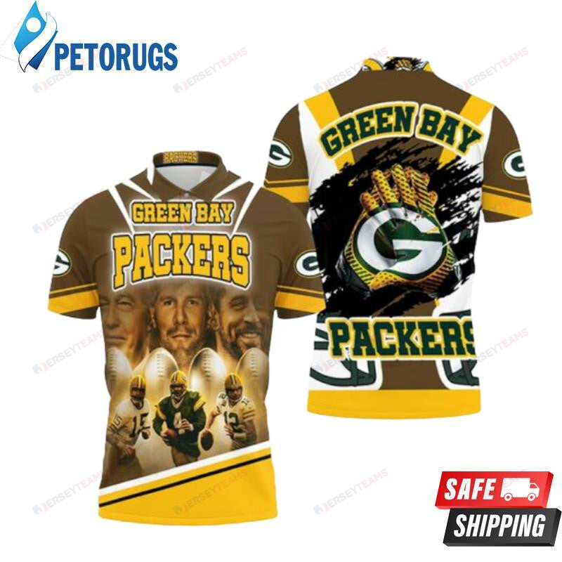 Green Bay Packers Bart Starr 15 Brett Favre 4 Aaron Rodgers 12 Printed Polo Shirt