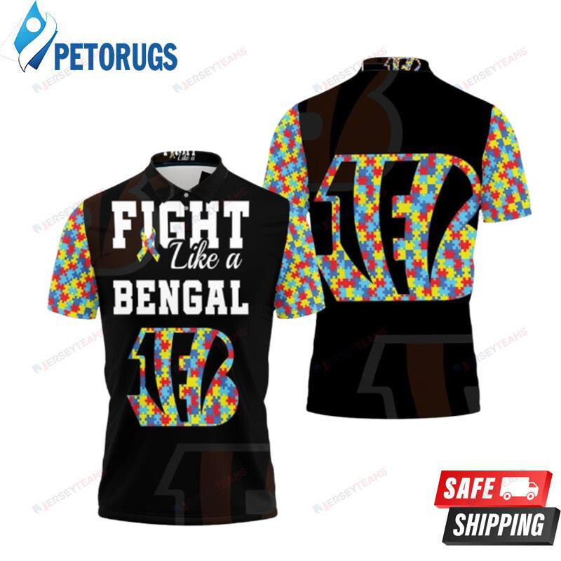 Fight Like A Cincinnati Bengals Autism Support Printed Polo Shirt