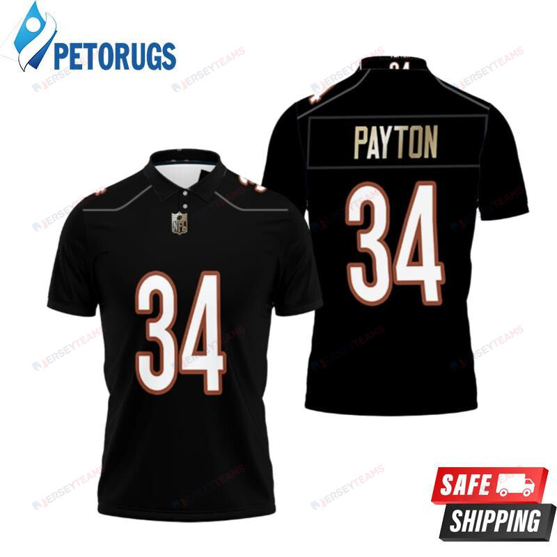 Chicago Bears Walter Payton 34 American Football Legacy Vintage Navy Printed Polo Shirt