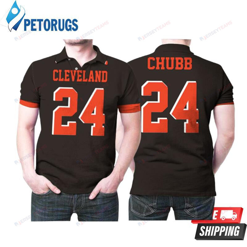 Cleveland Browns Nick Chubb 24 American Football Team Game Brown Style Printed Polo Shirt