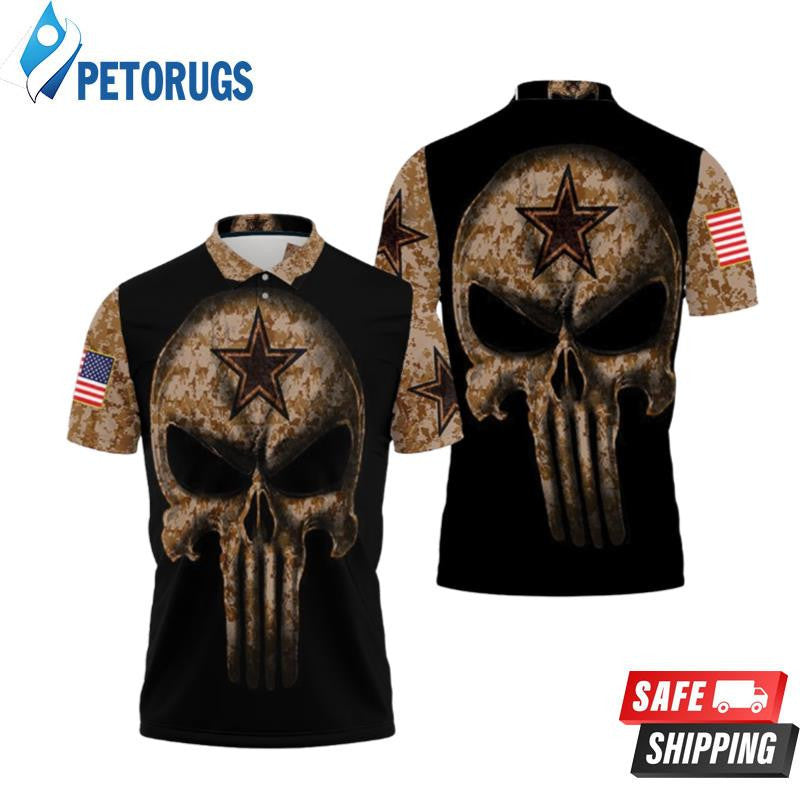 Camouflage Skull Dallas Cowboys American Flag Printed Polo Shirt