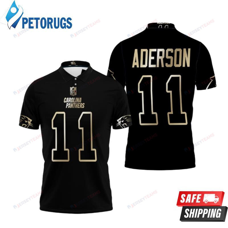 Carolina Panthers Robby Anderson 11 Great Player Black Golden Printed Polo Shirt