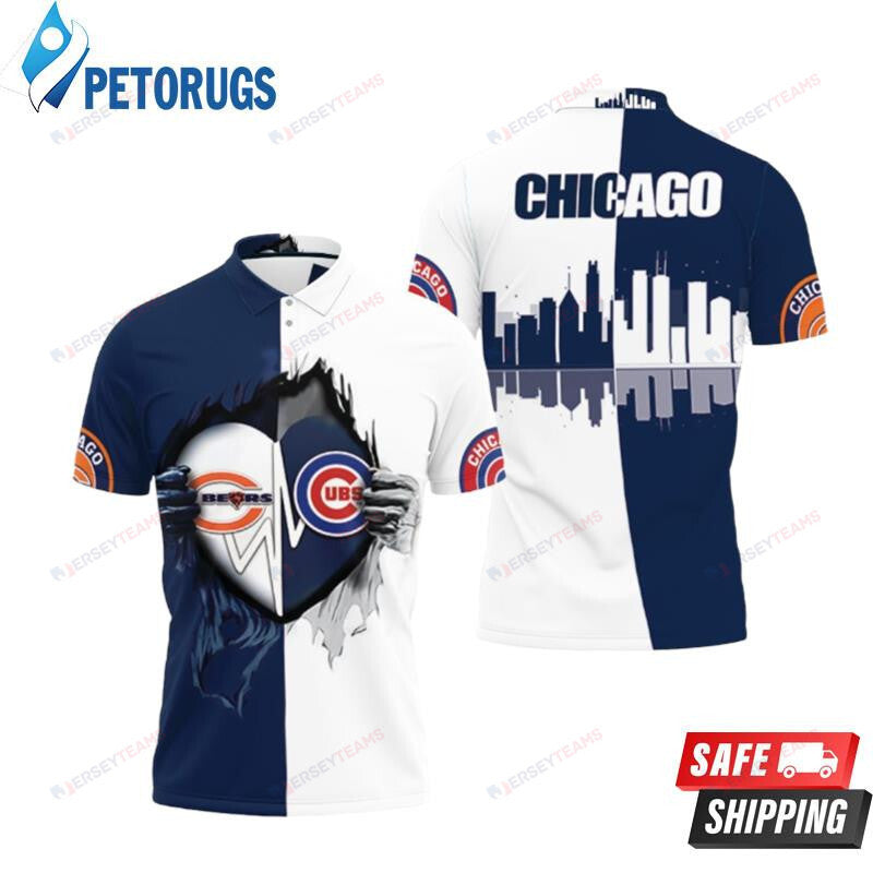Chicago Bears Chicago Cubs Heartbeat Love Ripped Printed Polo Shirt