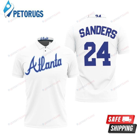 Atlanta Braves Deion Sanders #42 Big Tall Cooperstown Collection Mesh Wordmark Printed Polo Shirt