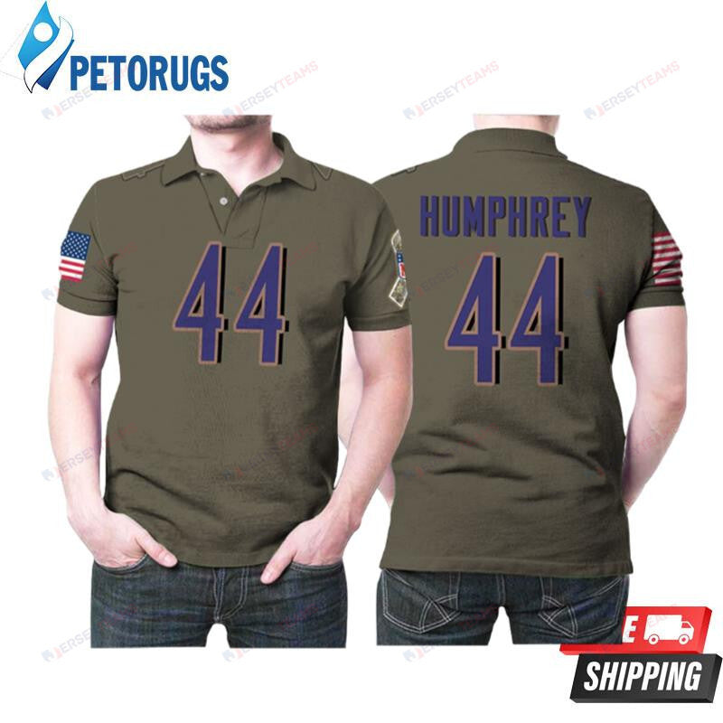 Baltimore Ravens Marlon Humphrey #44 Deion Sanders Salute To Service Retired Player Olive Printed Polo Shirt