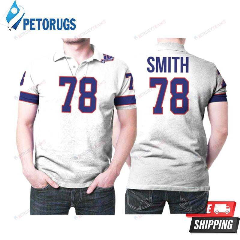 Buffalo Bills Bruce Smith #78 Great Player American Football Team White Vintage Printed Polo Shirt