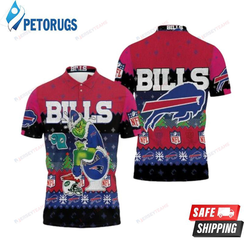 Buffalo Bills Christmas Grinch In Toilet Knitting Pattern Printed Polo Shirt