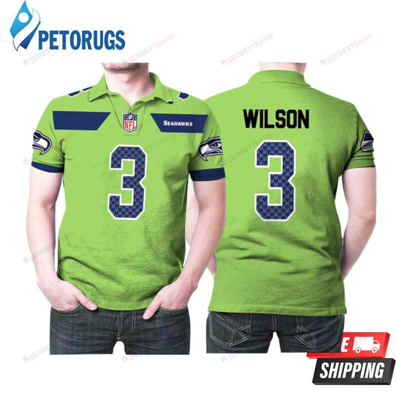 Seattle Seahawks Russell Wilson #3 American Football Green Color Rush Legend Printed Polo Shirt