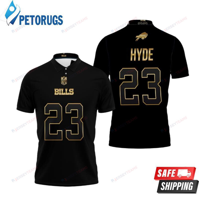 Buffalo Bills Micah Hyde #23 Great Player Black Golden Edition Printed Polo Shirt