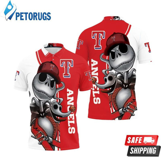 Texas Rangers Jack Skellington And Zero Printed Polo Shirt