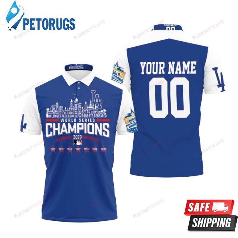 Los Angeles Dodgers Team World Series Champions Custom Name & Number Printed Polo Shirt